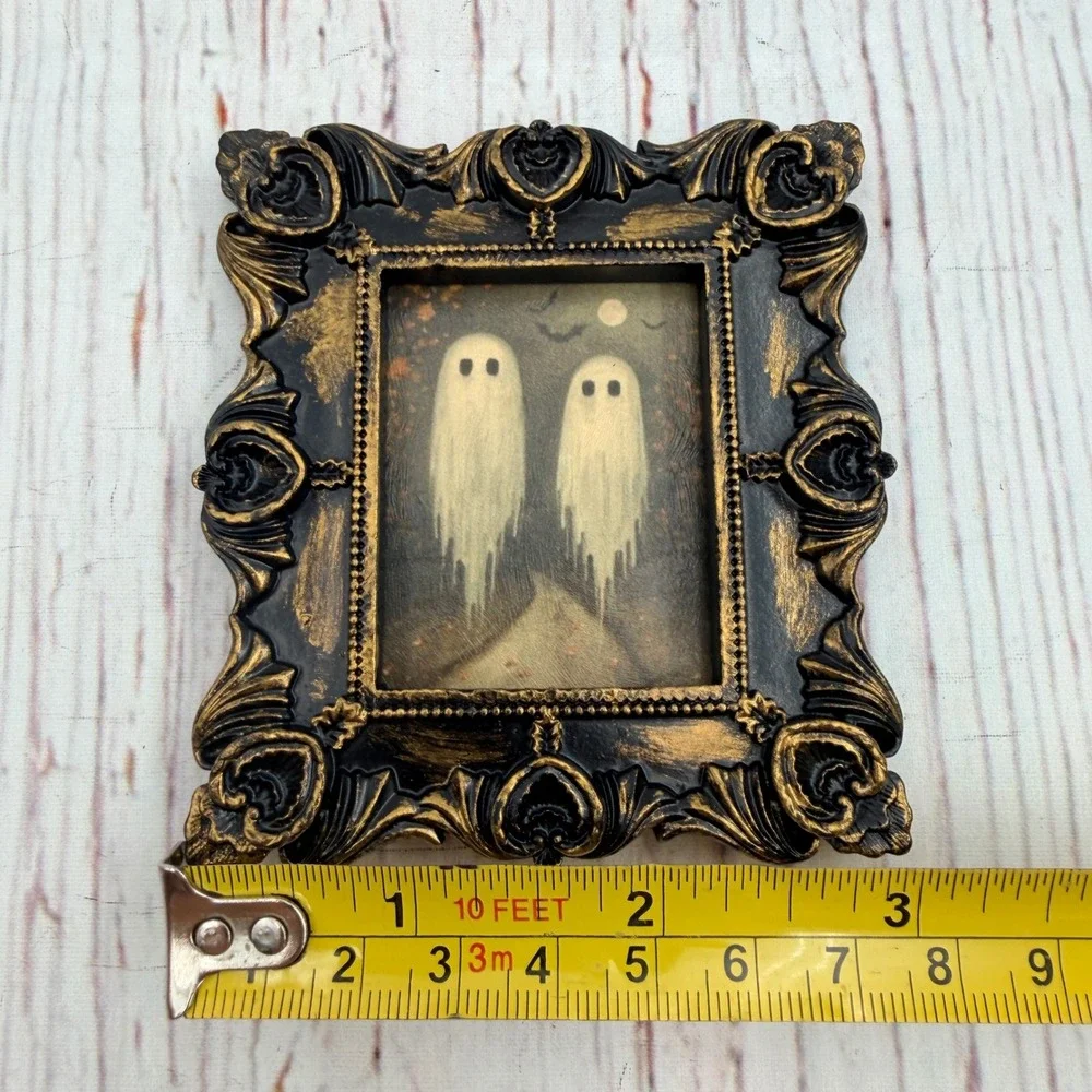 Vintage Style Ghost Art Print Ornate Black Gold Resin Frame Gothic Halloween 3